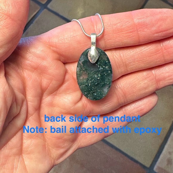 moss agate pendant with sterling silver chain - Picture 6 of 6